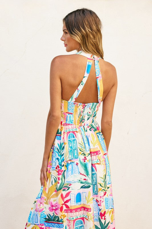 Haisley Bustier Fit & Flare Halter Maxi Dress