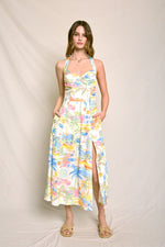 Dacia Coastal Print Halter Bustier Midi Dress