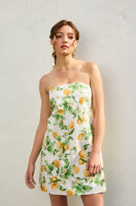 Carla Strapless Lemon Print Tie Back Mini Dress
