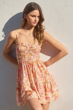 Kara Smocked Floral Print Ruffle Trim Detail Mini Dress - Floral