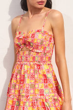 Kara Smocked Fruit Print Ruffle Trim Detail Mini Dress - Fruit/Multi