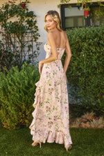Daniela Floral Satin Jacquard Ruffle Maxi Dress - Blush Floral