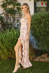 Daniela Floral Satin Jacquard Ruffle Maxi Dress - Blush Floral