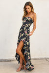 Daniela Floral Satin Jacquard Ruffle Maxi Dress - Black Floral