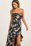 Daniela Floral Satin Jacquard Ruffle Maxi Dress - Black Floral