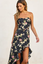 Daniela Floral Satin Jacquard Ruffle Maxi Dress - Black Floral