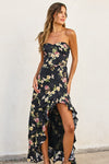Daniela Floral Satin Jacquard Ruffle Maxi Dress - Black Floral