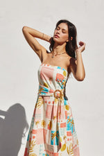 Laurel Amalfi Print Strapless Belted Maxi Dress