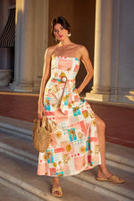Laurel Amalfi Print Strapless Belted Maxi Dress