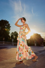 Laurel Amalfi Print Strapless Belted Maxi Dress
