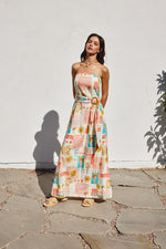 Laurel Amalfi Print Strapless Belted Maxi Dress