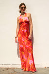 Ashley Satin Halter Floral Maxi Dress