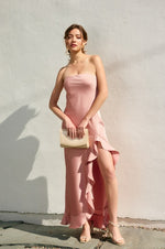 Zola Satin Strapless Cascading Hem Maxi Dress - Blush