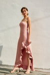 Zola Satin Strapless Cascading Hem Maxi Dress - Blush
