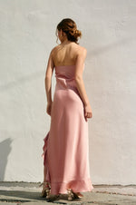 Zola Satin Strapless Cascading Hem Maxi Dress - Blush