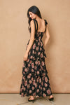Enola Floral Bustier Shoulder Tie Ruffled Maxi Dress - Black Floral
