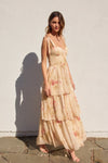 Enola Floral Bustier Shoulder Tie Ruffled Maxi Dress - Rose