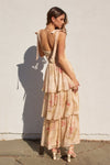 Enola Floral Bustier Shoulder Tie Ruffled Maxi Dress - Rose