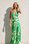 Carina Tropical Satin Open Back Maxi Dress
