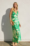 Carina Tropical Satin Open Back Maxi Dress