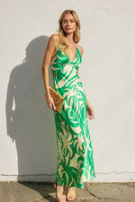 Carina Tropical Satin Open Back Maxi Dress