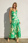 Carina Tropical Satin Open Back Maxi Dress