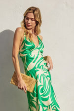 Carina Tropical Satin Open Back Maxi Dress