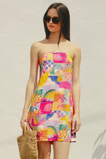 Adelia Beach Print Linen Strapless Mini Dress - Pink Beach