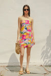 Adelia Beach Print Linen Strapless Mini Dress - Pink Beach