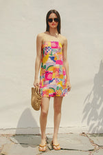 Adelia Beach Print Linen Strapless Mini Dress - Pink Beach