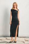 Edith One Shoulder Gold Detail Maxi Dress - Black