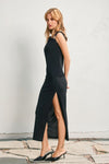Edith One Shoulder Gold Detail Maxi Dress - Black