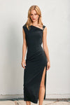 Edith One Shoulder Gold Detail Maxi Dress - Black