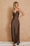 Helena Satin Slip Maxi Dress - Brown