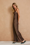Helena Satin Slip Maxi Dress - Brown