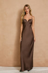 Helena Satin Slip Maxi Dress - Brown
