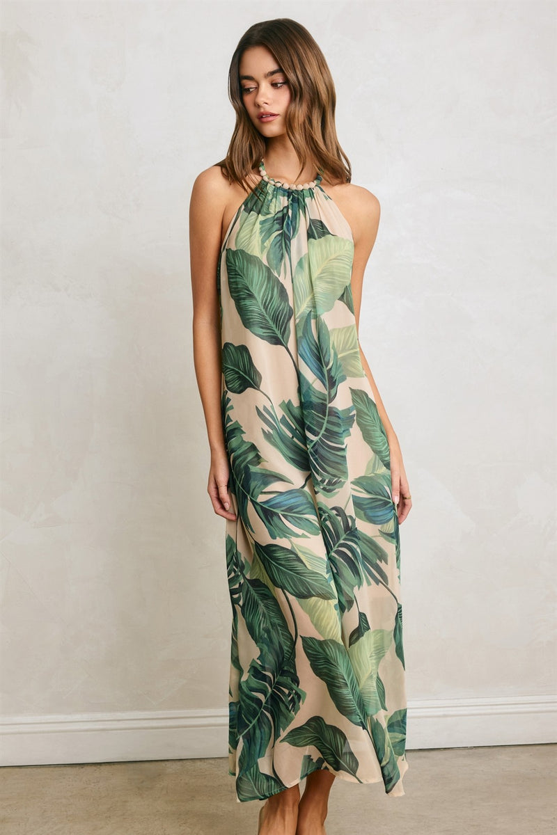 cornelia maxi dress Tropical Leaf Print Halter Adjustable tapered shoulder straps Comfylo Plus Size Green cheval mirror with stand Material:Faux Rabbit Fur