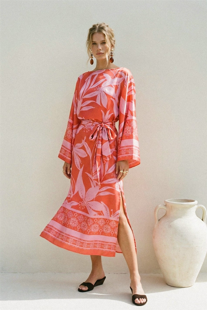 Aime Kimono Sleeve Tie Front Midi Dress – Girls Will Be Girls