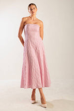 Ada Textured Woven Strapless Midi Dress