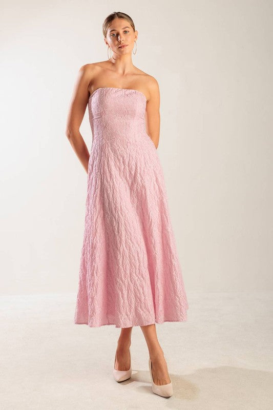 Ada Textured Woven Strapless Midi Dress