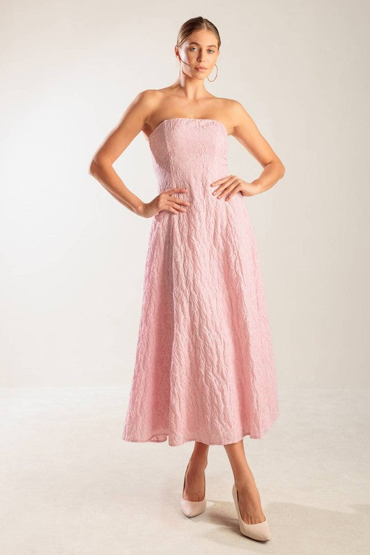 Ada Textured Woven Strapless Midi Dress