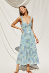 Kaylee Tie In Back Midi Dress - Blue Floral