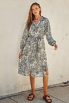 Jane Flowy Printed Button Down Midi Dress