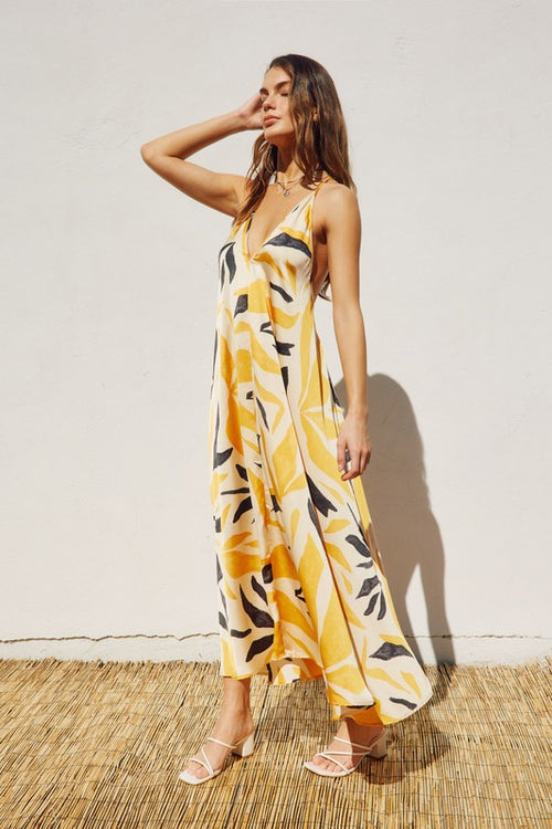 Luiza Plunging Halter Maxi Dress - Black/Gold