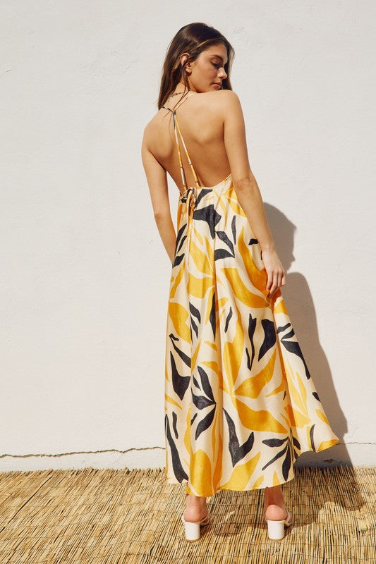 Luiza Plunging Halter Maxi Dress - Black/Gold