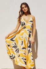 Luiza Plunging Halter Maxi Dress - Black/Gold