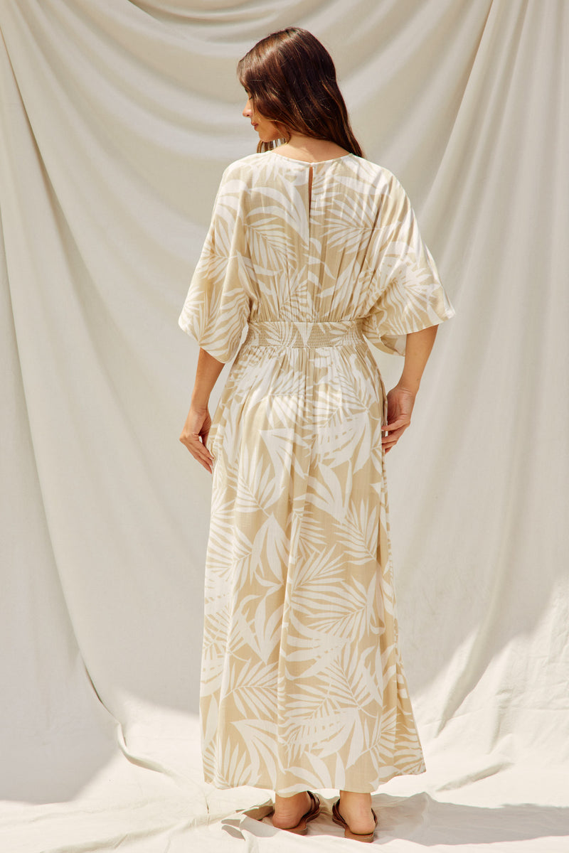 Livie Kimono Sleeve Tropical Print Maxi Dress