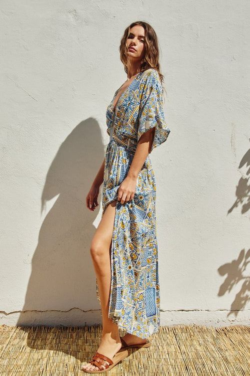 Micaela Kimono Sleeve Plunge V-Neck Maxi Dress