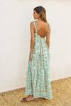 Roelle Print Tiered Babydoll Maxi Dress - Aqua