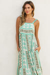 Roelle Print Tiered Babydoll Maxi Dress - Aqua